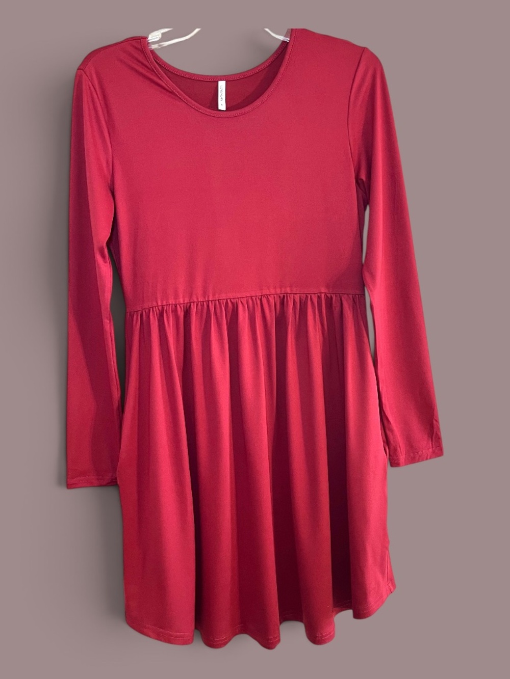 Longyuan Brick Red Pullover Flowy Mini Skater Dress Size Medium